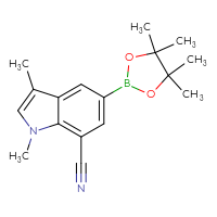 Chemical structure of 1,3-dimethyl-5-(4,4,5,5-tetramethyl-1,3,2-dioxaborolan-2-yl)-1H-indole-7-carbonitrile - CSSB00010144388