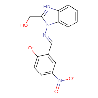 Chemical structure of 2-(hydroxymethyl)-1-[(E)-[(5-nitro-2-oxidophenyl)methylidene]amino]-1H-1,3-benzodiazol-3-ium - CSSB00160807401