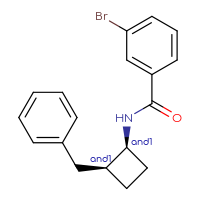 Chemical structure of rac-N-[(1R,2R)-2-benzylcyclobutyl]-3-bromobenzamide - CSSB21432559234