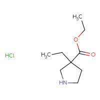 Chemical structure of ethyl 3-ethylpyrrolidine-3-carboxylate hydrochloride - CSSB21043403809