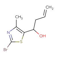 Chemical structure of 1-(2-bromo-4-methyl-1,3-thiazol-5-yl)but-3-en-1-ol - CSSB21246424034