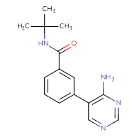 Chemical structure of 3-(4-aminopyrimidin-5-yl)-N-tert-butylbenzamide - CSSB12667974266