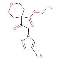Chemical structure of ethyl 4-[2-(4-methyl-1H-pyrazol-1-yl)acetyl]oxane-4-carboxylate - CSSB14814222919