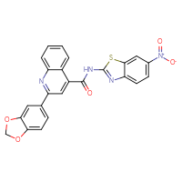 Chemical structure of 2-(2H-1,3-benzodioxol-5-yl)-N-(6-nitro-1,3-benzothiazol-2-yl)quinoline-4-carboxamide - CSSB00121676694