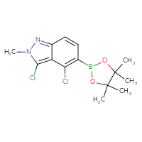 Chemical structure of 3,4-dichloro-2-methyl-5-(4,4,5,5-tetramethyl-1,3,2-dioxaborolan-2-yl)-2H-indazole - CSSB06259742431