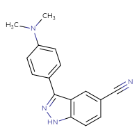 Chemical structure of 3-[4-(dimethylamino)phenyl]-1H-indazole-5-carbonitrile - CSSB06592358484