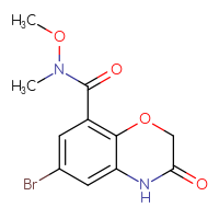Chemical structure of 6-bromo-N-methoxy-N-methyl-3-oxo-3,4-dihydro-2H-1,4-benzoxazine-8-carboxamide - CSSB21151590479