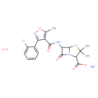 Chemical structure of sodium 6-[3-(2-chlorophenyl)-5-methyl-1,2-oxazole-4-amido]-3,3-dimethyl-7-oxo-4-thia-1-azabicyclo[3.2.0]heptane-2-carboxylate hydrate - CSSB00159265903