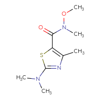 Chemical structure of 2-(dimethylamino)-N-methoxy-N,4-dimethyl-1,3-thiazole-5-carboxamide - CSSB01992328017