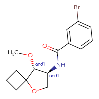 Chemical structure of rac-3-bromo-N-[(7R,8S)-8-methoxy-5-oxaspiro[3.4]octan-7-yl]benzamide - CSSB21444812296