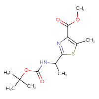 Chemical structure of methyl 2-(1-{[(tert-butoxy)carbonyl]amino}ethyl)-5-methyl-1,3-thiazole-4-carboxylate - CSSB00010479383