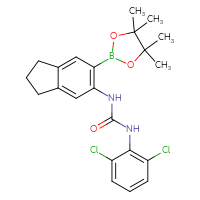 Chemical structure of 1-(2,6-dichlorophenyl)-3-[6-(4,4,5,5-tetramethyl-1,3,2-dioxaborolan-2-yl)-2,3-dihydro-1H-inden-5-yl]urea - CSSB21332129931