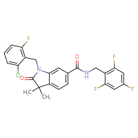 Chemical structure of 1-[(2-chloro-6-fluorophenyl)methyl]-3,3-dimethyl-2-oxo-N-[(2,4,6-trifluorophenyl)methyl]-2,3-dihydro-1H-indole-6-carboxamide - CSSB06657274619