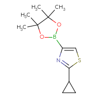 Chemical structure of 2-cyclopropyl-4-(4,4,5,5-tetramethyl-1,3,2-dioxaborolan-2-yl)-1,3-thiazole - CSSB00010237976