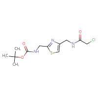 Chemical structure of tert-butyl N-({4-[(2-chloroacetamido)methyl]-1,3-thiazol-2-yl}methyl)carbamate - CSSB02517080278