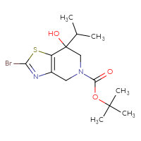 Chemical structure of tert-butyl 2-bromo-7-hydroxy-7-(propan-2-yl)-4H,5H,6H,7H-[1,3]thiazolo[4,5-c]pyridine-5-carboxylate - CSSB21246281185