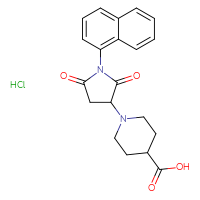 Chemical structure of 1-[1-(naphthalen-1-yl)-2,5-dioxopyrrolidin-3-yl]piperidine-4-carboxylic acid hydrochloride - CSSB06741647596