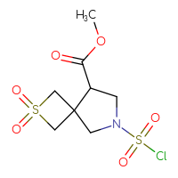 Chemical structure of methyl 6-(chlorosulfonyl)-2,2-dioxo-2λ⁶-thia-6-azaspiro[3.4]octane-8-carboxylate - CSSB21224764841