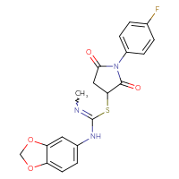 Chemical structure of N-(2H-1,3-benzodioxol-5-yl)-1-{[1-(4-fluorophenyl)-2,5-dioxopyrrolidin-3-yl]sulfanyl}-N'-methylmethanimidamide - CSSB00121672149