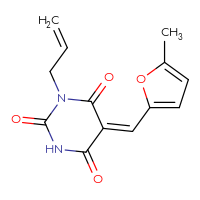 Chemical structure of (5Z)-5-[(5-methylfuran-2-yl)methylidene]-1-(prop-2-en-1-yl)-1,3-diazinane-2,4,6-trione - CSSB00132962923