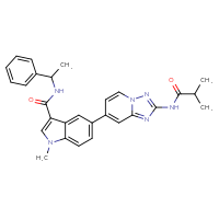 Chemical structure of 1-methyl-5-[2-(2-methylpropanamido)-[1,2,4]triazolo[1,5-a]pyridin-7-yl]-N-(1-phenylethyl)-1H-indole-3-carboxamide - CSSB06741706464
