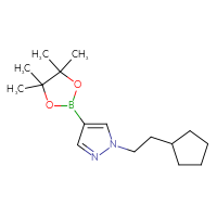 Chemical structure of 1-(2-cyclopentylethyl)-4-(4,4,5,5-tetramethyl-1,3,2-dioxaborolan-2-yl)-1H-pyrazole - CSSB00023967503