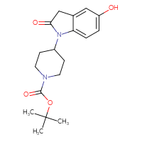 Chemical structure of tert-butyl 4-(5-hydroxy-2-oxo-2,3-dihydro-1H-indol-1-yl)piperidine-1-carboxylate - CSSB20101724915
