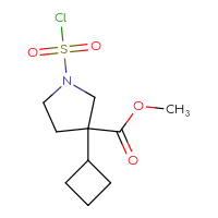 Chemical structure of methyl 1-(chlorosulfonyl)-3-cyclobutylpyrrolidine-3-carboxylate - CSSB21224764040