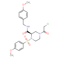Chemical structure of (2R)-4-(2-chloroacetyl)-1-(4-methoxybenzenesulfonyl)-N-[(4-methoxyphenyl)methyl]piperazine-2-carboxamide - CSSB14790116528