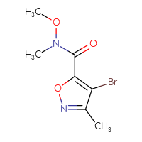 Chemical structure of 4-bromo-N-methoxy-N,3-dimethyl-1,2-oxazole-5-carboxamide - CSSB20530158625
