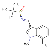 Chemical structure of (R)-N-[(1,7-dimethyl-1H-indol-3-yl)methylidene]-2-methylpropane-2-sulfinamide - CSSB21332860183