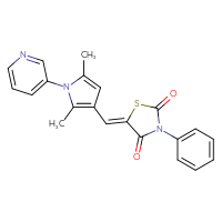 Chemical structure of (5Z)-5-{[2,5-dimethyl-1-(pyridin-3-yl)-1H-pyrrol-3-yl]methylidene}-3-phenyl-1,3-thiazolidine-2,4-dione - CSSB00020664089