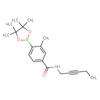 Chemical structure of 3-methyl-N-(pent-2-yn-1-yl)-4-(4,4,5,5-tetramethyl-1,3,2-dioxaborolan-2-yl)benzamide - CSSB03568791986