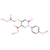 Chemical structure of methyl 4-[(2-methoxy-2-oxoethyl)sulfanyl]-1-(4-methoxyphenyl)-6-oxo-1,6-dihydropyridazine-3-carboxylate - CSSB00025736748