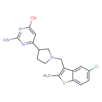 Chemical structure of 2-amino-6-{1-[(5-chloro-2-methyl-1-benzothiophen-3-yl)methyl]pyrrolidin-3-yl}pyrimidin-4-ol - CSSS09063354322