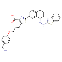 Chemical structure of 5-{3-[4-(aminomethyl)phenoxy]propyl}-2-[(8E)-8-[2-(1,3-benzothiazol-2-yl)hydrazin-1-ylidene]-5,6,7,8-tetrahydronaphthalen-2-yl]-1,3-thiazole-4-carboxylic acid - CSSB02125553784