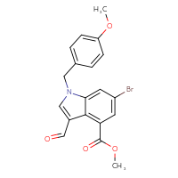 Chemical structure of methyl 6-bromo-3-formyl-1-[(4-methoxyphenyl)methyl]-1H-indole-4-carboxylate - CSSB21415998068