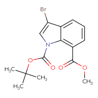Chemical structure of 1-tert-butyl 7-methyl 3-bromo-1H-indole-1,7-dicarboxylate - CSSB00025711730
