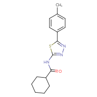Chemical structure of N-[5-(4-methylphenyl)-1,3,4-thiadiazol-2-yl]cyclohexanecarboxamide - CSSB00159741342