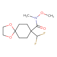 Chemical structure of 8-(difluoromethyl)-N-methoxy-N-methyl-1,4-dioxaspiro[4.5]decane-8-carboxamide - CSSB21151592746