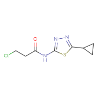 Chemical structure of 3-chloro-N-(5-cyclopropyl-1,3,4-thiadiazol-2-yl)propanamide - CSSB00000069260