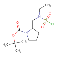Chemical structure of tert-butyl 2-{[(chlorosulfonyl)(ethyl)amino]methyl}pyrrolidine-1-carboxylate - CSSB00154451509