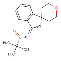 Chemical structure of (S)-N-{2,3-dihydrospiro[indene-1,4'-oxan]-3-ylidene}-2-methylpropane-2-sulfinamide - CSSB21349234919