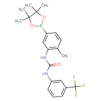 Chemical structure of 3-[2-methyl-5-(4,4,5,5-tetramethyl-1,3,2-dioxaborolan-2-yl)phenyl]-1-[3-(trifluoromethyl)phenyl]urea - CSSB21332085126