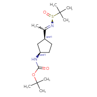 Chemical structure of tert-butyl N-[(1RS,3SR)-3-(1-{[(S)-2-methylpropane-2-sulfinyl]imino}ethyl)cyclopentyl]carbamate - CSSB21332859692
