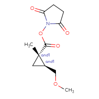 Chemical structure of rac-2,5-dioxopyrrolidin-1-yl (1R,2R)-2-(methoxymethyl)-1-methylcyclopropane-1-carboxylate - CSSB20620684698