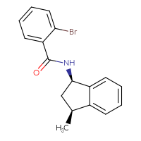 Chemical structure of 2-bromo-N-[(1R,3S)-3-methyl-2,3-dihydro-1H-inden-1-yl]benzamide - CSSB14856503871