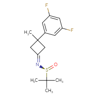 Chemical structure of (S)-N-[3-(3,5-difluorophenyl)-3-methylcyclobutylidene]-2-methylpropane-2-sulfinamide - CSSB21332859427