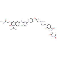 Chemical structure of 2-({6-[(5-chloro-2-{4-[(1r,3r)-3-{4-[2-(2,6-dioxopiperidin-3-yl)-4-fluoro-1-oxo-2,3-dihydro-1H-isoindol-5-yl]piperidin-1-yl}cyclobutoxy]piperidin-1-yl}pyrimidin-4-yl)amino]-2-oxo-1-(propan-2-yl)-1,2-dihydroquinolin-3-yl}oxy)-N-methylacetamide - CSSB15350782281
