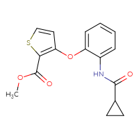 Chemical structure of methyl 3-(2-cyclopropaneamidophenoxy)thiophene-2-carboxylate - CSSB00025730427